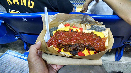 Cuban pulled pork nachos (Marlins Park)